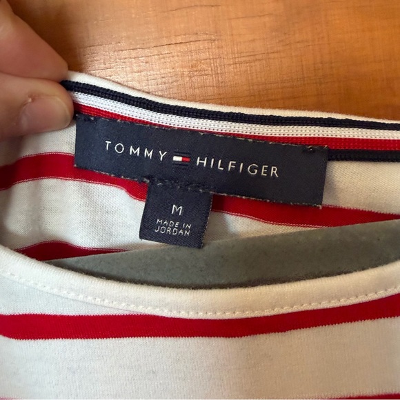 Tommy Hilfiger Red and White Striped Cold Shoulder Tee - Picture 4 of 5